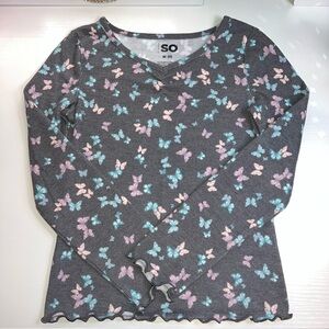 SO | Girls Butterfly Thermal Shirt - Size Medium (8)